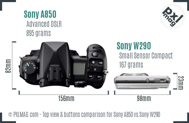Sony A850 vs Sony W290 top view buttons comparison