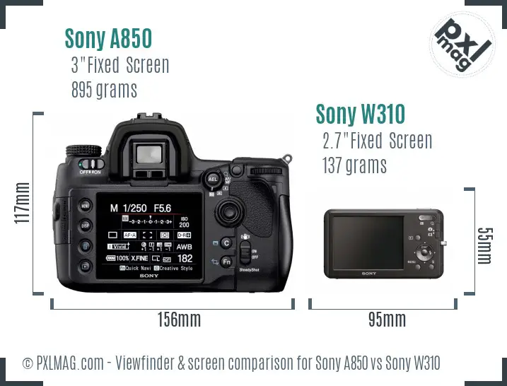 Sony A850 vs Sony W310 Screen and Viewfinder comparison