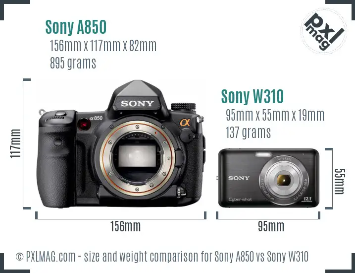Sony A850 vs Sony W310 size comparison