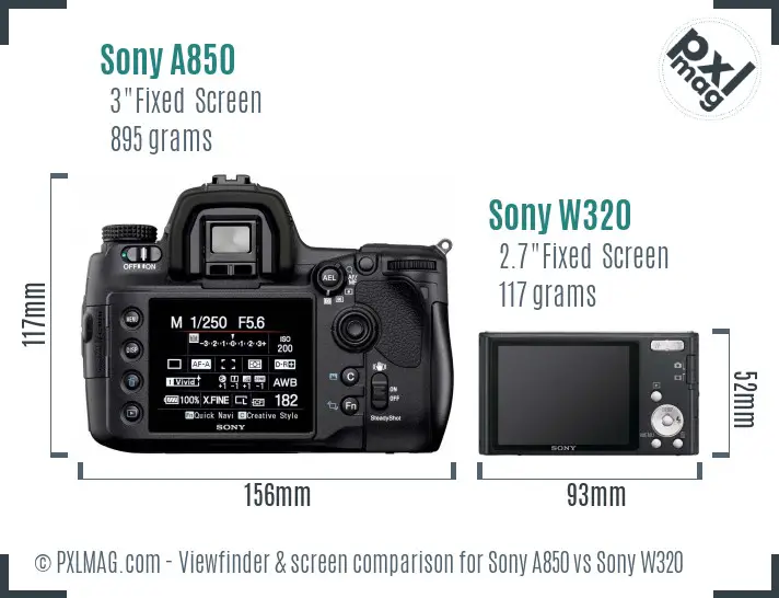 Sony A850 vs Sony W320 Screen and Viewfinder comparison