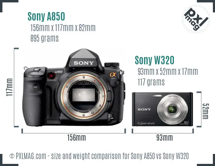 Sony A850 vs Sony W320 size comparison