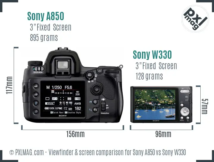 Sony A850 vs Sony W330 Screen and Viewfinder comparison