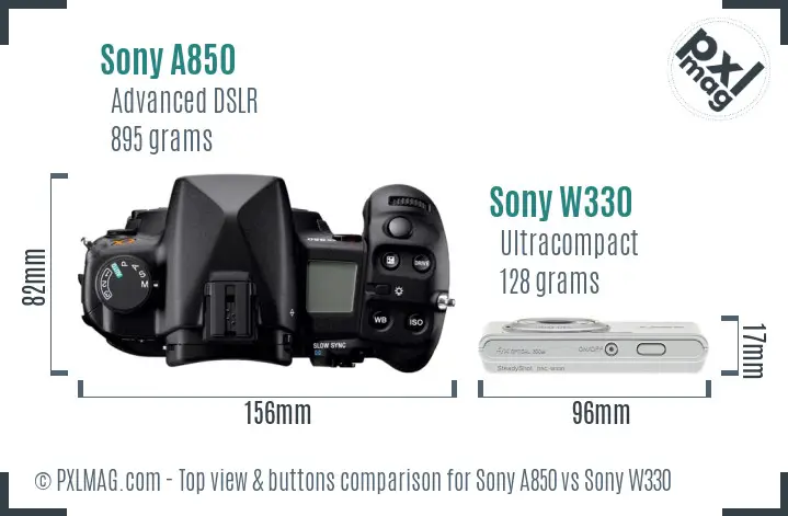 Sony A850 vs Sony W330 top view buttons comparison