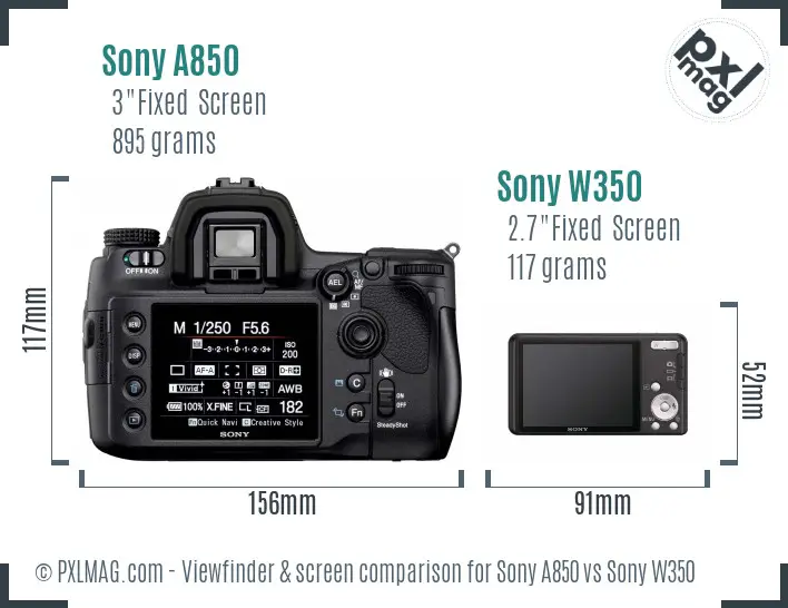 Sony A850 vs Sony W350 Screen and Viewfinder comparison
