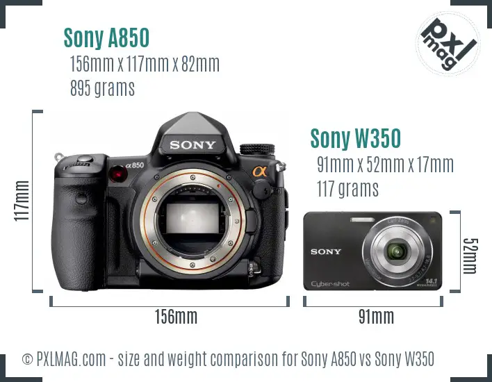 Sony A850 vs Sony W350 size comparison