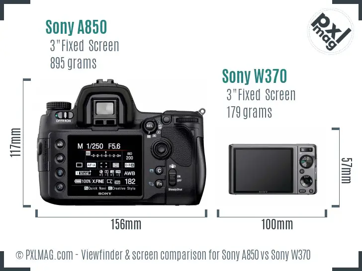 Sony A850 vs Sony W370 Screen and Viewfinder comparison