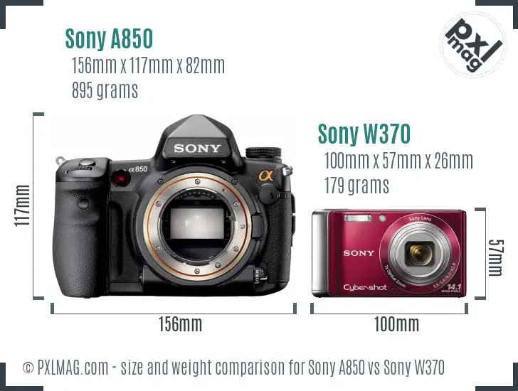 Sony A850 vs Sony W370 size comparison