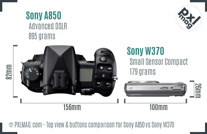 Sony A850 vs Sony W370 top view buttons comparison