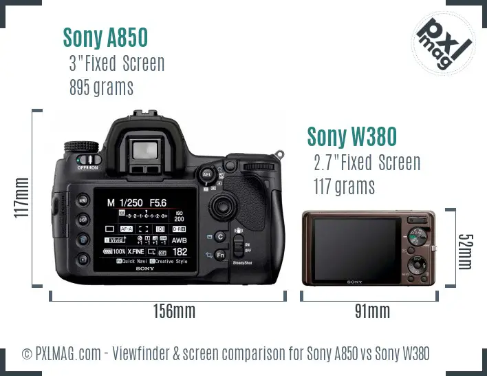 Sony A850 vs Sony W380 Screen and Viewfinder comparison