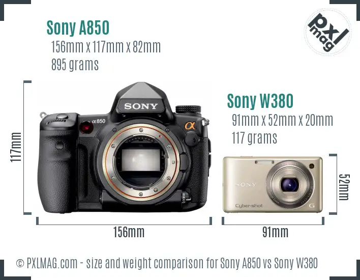 Sony A850 vs Sony W380 size comparison