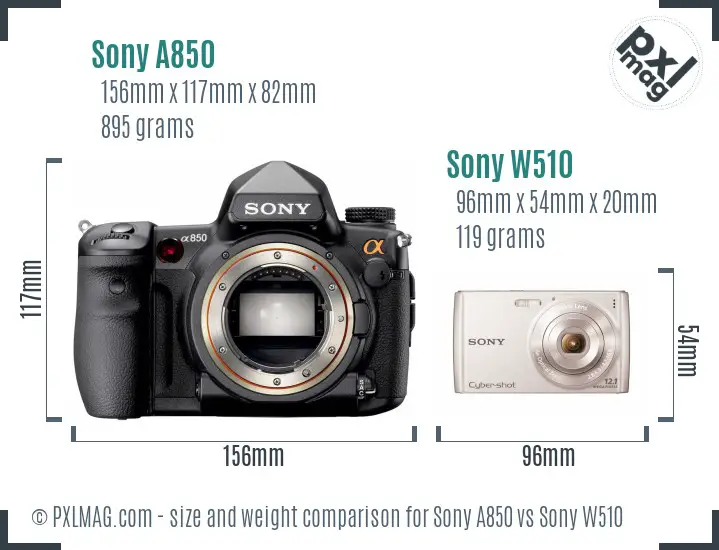 Sony A850 vs Sony W510 size comparison