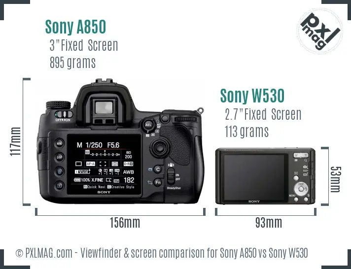 Sony A850 vs Sony W530 Screen and Viewfinder comparison