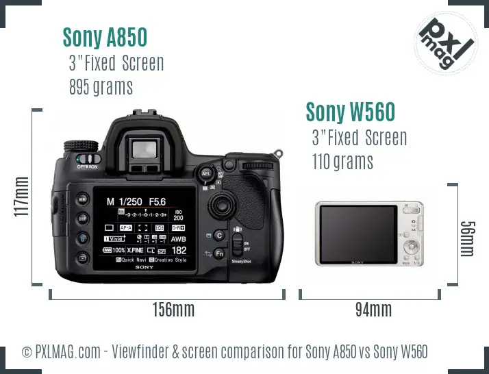 Sony A850 vs Sony W560 Screen and Viewfinder comparison