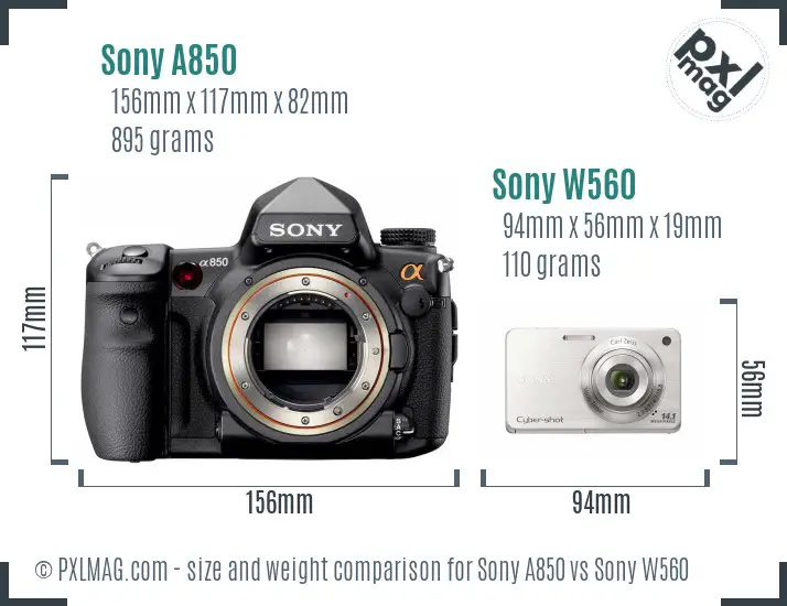 Sony A850 vs Sony W560 size comparison