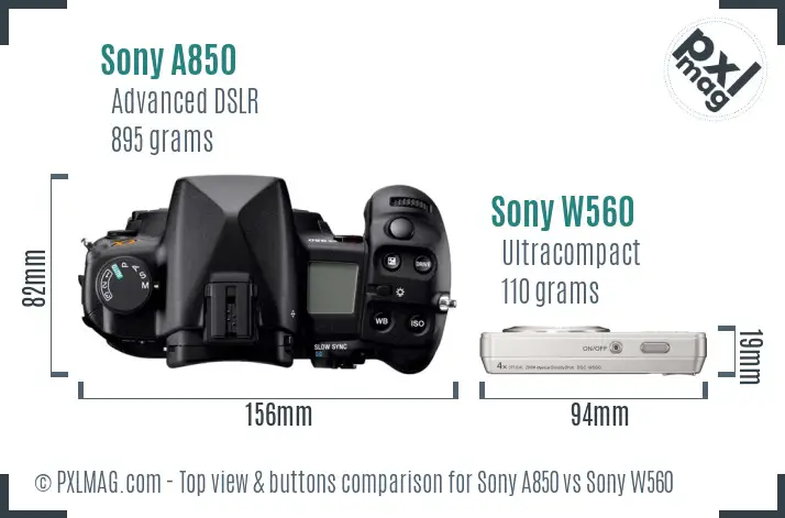 Sony A850 vs Sony W560 top view buttons comparison