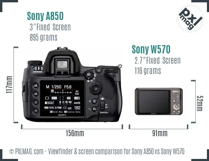 Sony A850 vs Sony W570 Screen and Viewfinder comparison