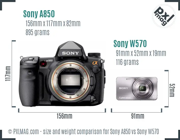 Sony A850 vs Sony W570 size comparison