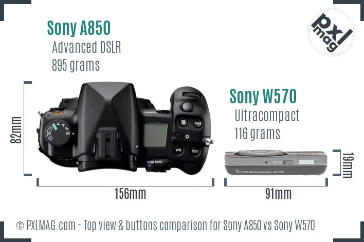 Sony A850 vs Sony W570 top view buttons comparison