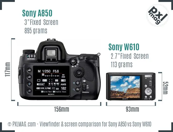 Sony A850 vs Sony W610 Screen and Viewfinder comparison