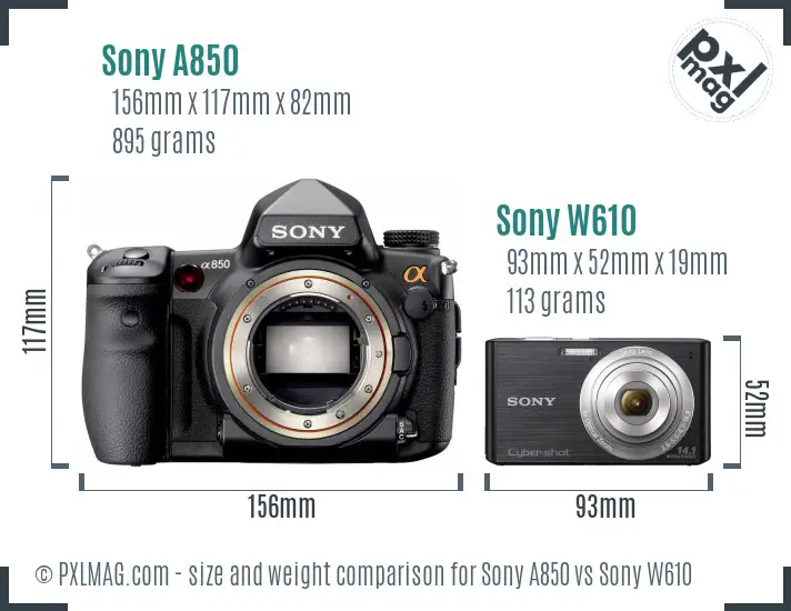 Sony A850 vs Sony W610 size comparison