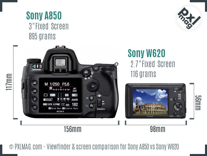 Sony A850 vs Sony W620 Screen and Viewfinder comparison