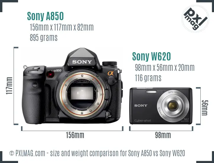 Sony A850 vs Sony W620 size comparison