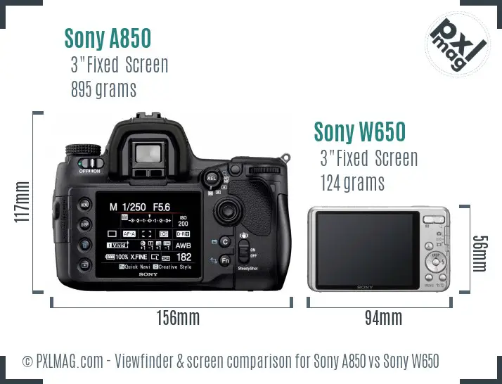 Sony A850 vs Sony W650 Screen and Viewfinder comparison
