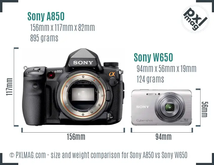 Sony A850 vs Sony W650 size comparison