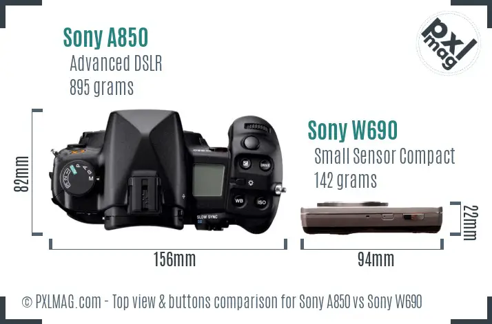 Sony A850 vs Sony W690 top view buttons comparison