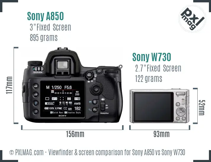 Sony A850 vs Sony W730 Screen and Viewfinder comparison