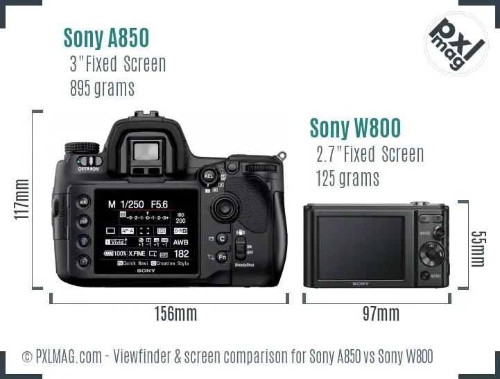 Sony A850 vs Sony W800 Screen and Viewfinder comparison