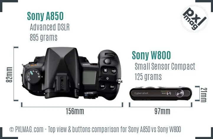 Sony A850 vs Sony W800 top view buttons comparison