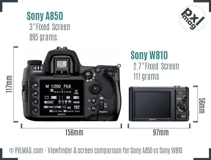 Sony A850 vs Sony W810 Screen and Viewfinder comparison