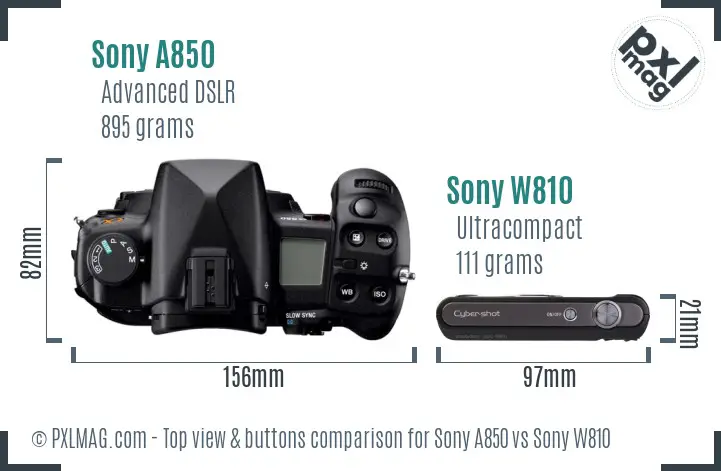 Sony A850 vs Sony W810 top view buttons comparison