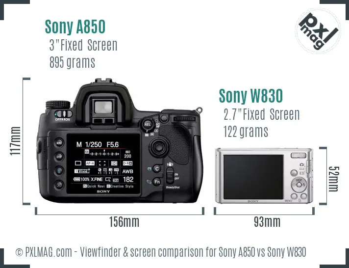 Sony A850 vs Sony W830 Screen and Viewfinder comparison