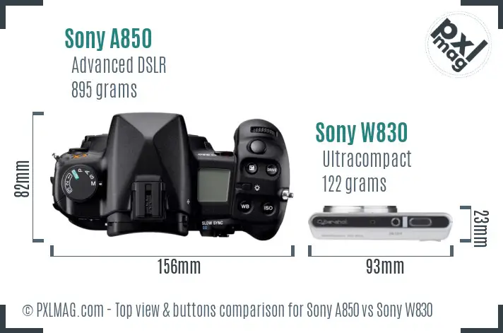 Sony A850 vs Sony W830 top view buttons comparison