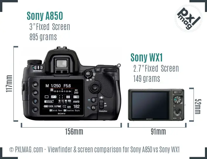 Sony A850 vs Sony WX1 Screen and Viewfinder comparison