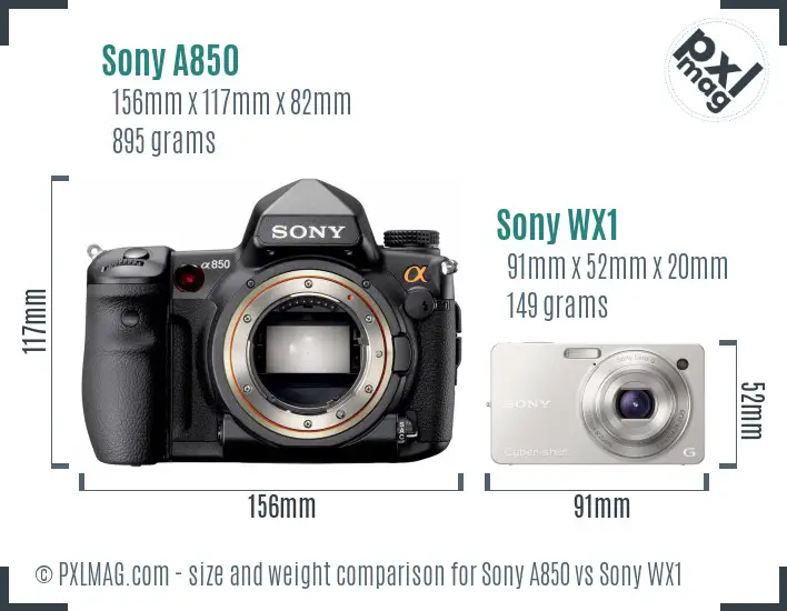 Sony A850 vs Sony WX1 size comparison