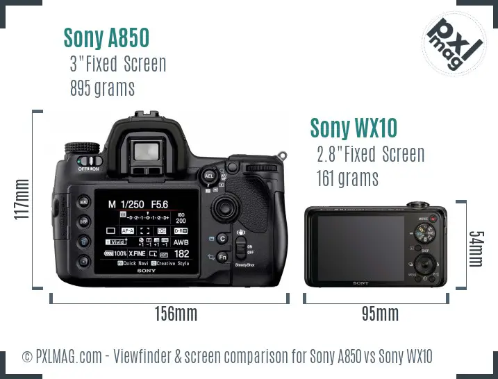 Sony A850 vs Sony WX10 Screen and Viewfinder comparison