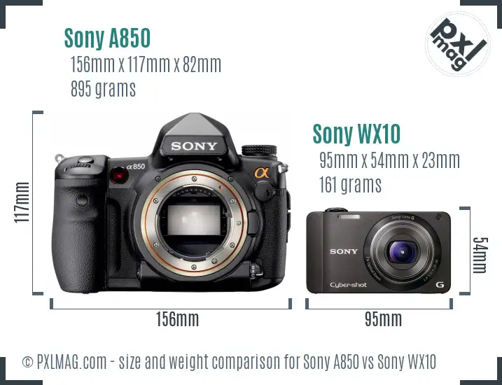 Sony A850 vs Sony WX10 size comparison
