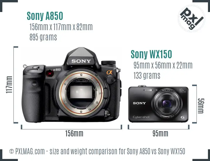 Sony A850 vs Sony WX150 size comparison