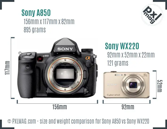 Sony A850 vs Sony WX220 size comparison