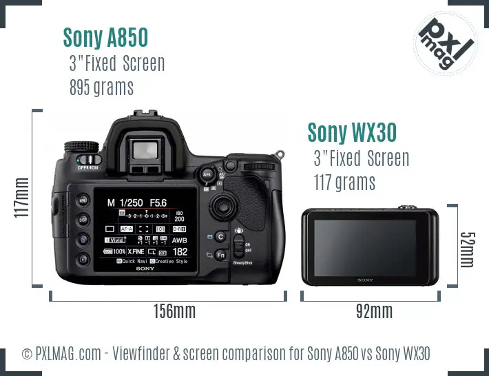 Sony A850 vs Sony WX30 Screen and Viewfinder comparison