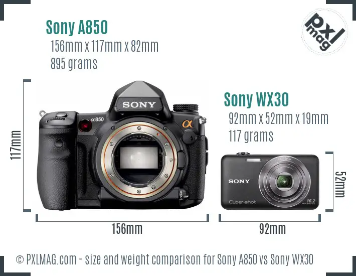 Sony A850 vs Sony WX30 size comparison