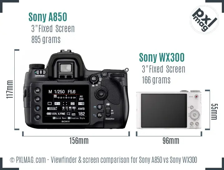 Sony A850 vs Sony WX300 Screen and Viewfinder comparison