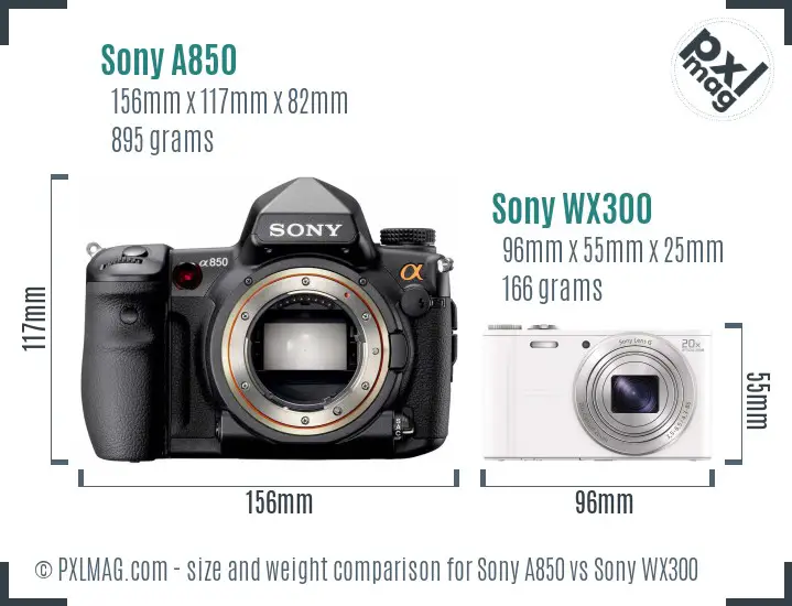 Sony A850 vs Sony WX300 size comparison