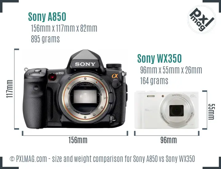 Sony A850 vs Sony WX350 size comparison