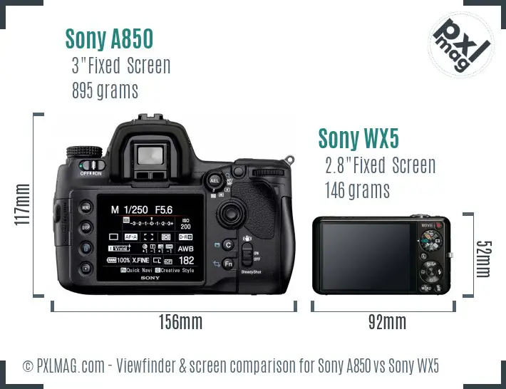 Sony A850 vs Sony WX5 Screen and Viewfinder comparison