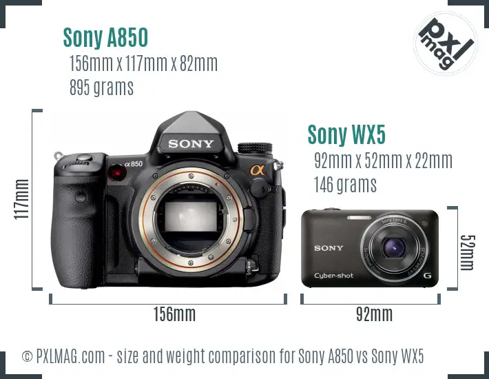 Sony A850 vs Sony WX5 size comparison