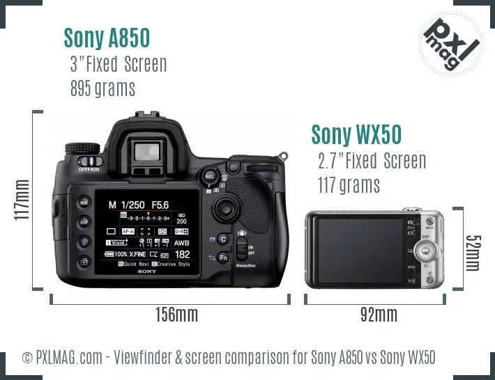 Sony A850 vs Sony WX50 Screen and Viewfinder comparison